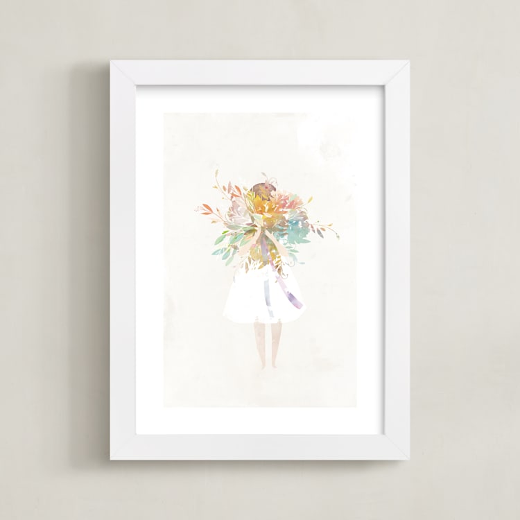 "The Flower Girl" - Art Print in Ivory by lori jacobs wemple - Framed