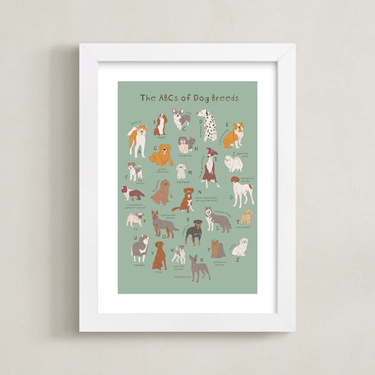 "ABCs of Dog Breeds" - Art Print in Mint by Vera Lim - Framed