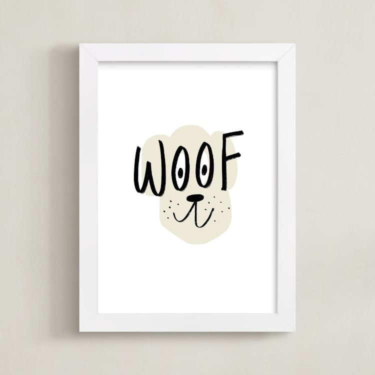 "Basic Woof" - Art Print in Sand by Pixel and Hank - Framed