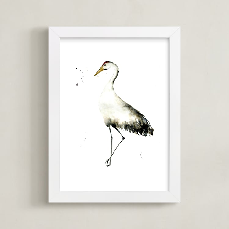 "Cranes on the go" - Art Print in Grey by Lulaloo - Framed
