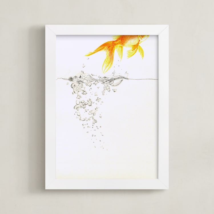 "Aquatic High Jump 2 of 3" - Art Print in carrot peel by Deborah Chou - Framed