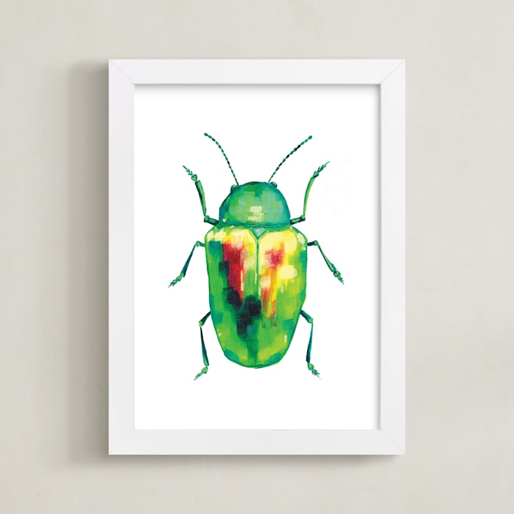 "Emerald Dogbane Beetle" - Art Print in Emerald by Holly Whitcomb - Framed