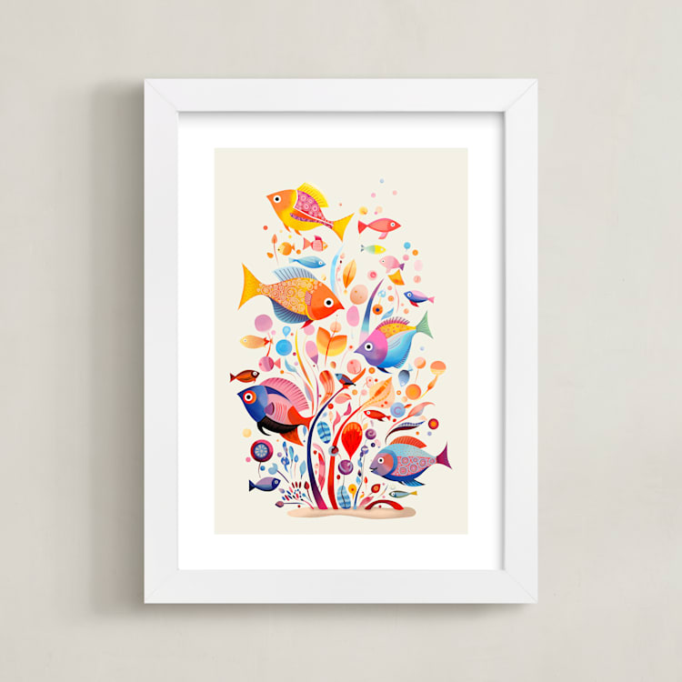 "Fishes" - Art Print in Aqua by Tatjana Koraksic - Framed