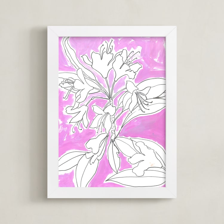 "Lush Botanical Gallery II" - Art Print in Violet Pink Azalea by Lise Gulassa - Framed