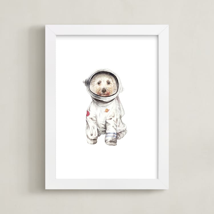 "Laika the Space Pup" - Art Print in Outer Space by Lauren Rogoff - Framed