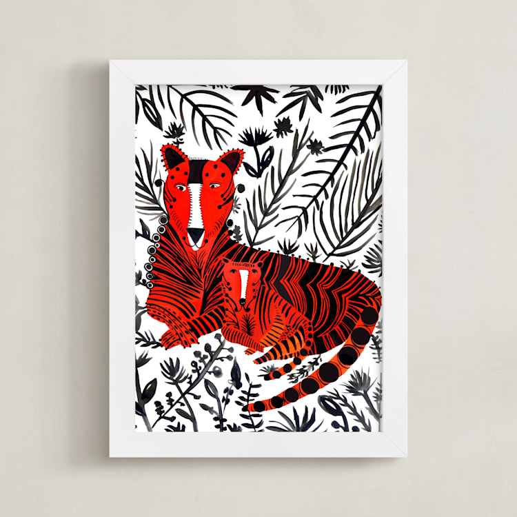 "Jubilant Corral Tigers" - Art Print in orange by marcia biasiello - Framed