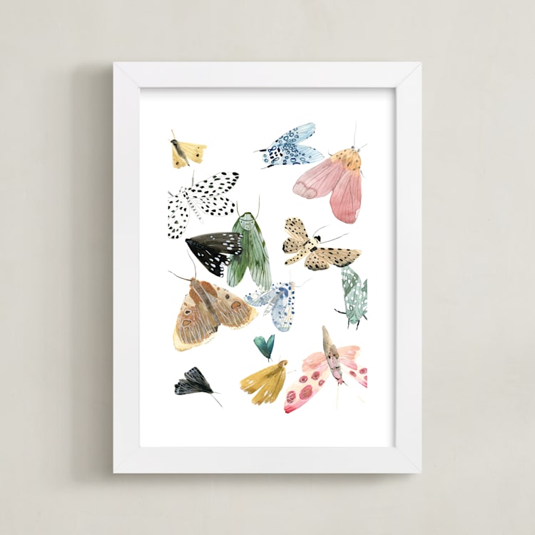 "Moths" - Art Print in Moss Green by Emilie Simpson - Framed