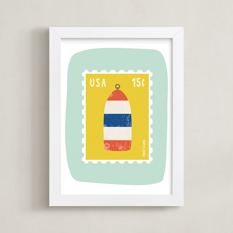"Oh Buoy" - Art Print in Seafoam by Nadia Hassan - Framed