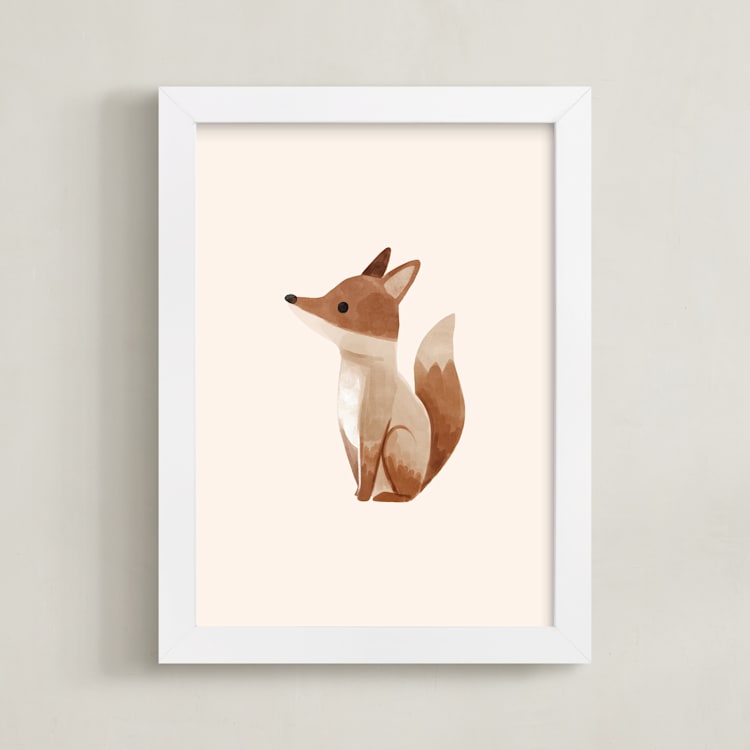 "Baby Fox" - Art Print in Beige by Vivian Yiwing - Framed