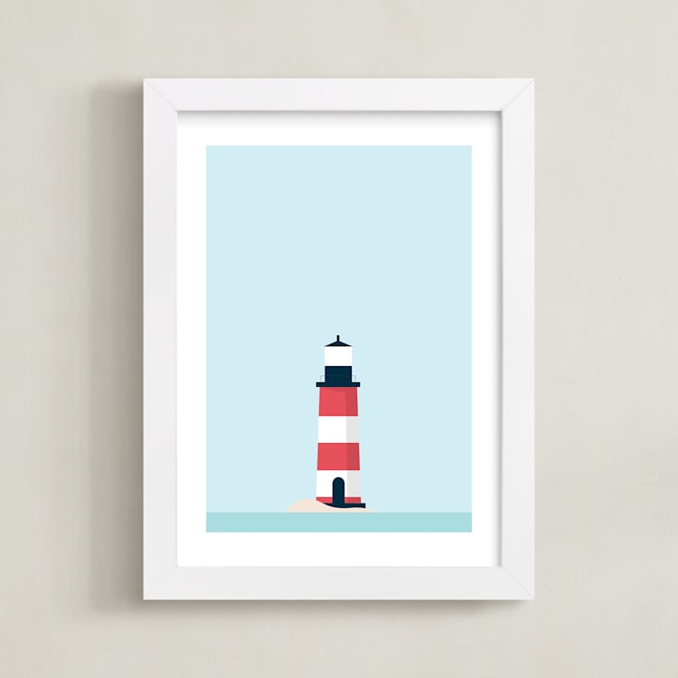 "Sea Side I" - Art Print in Sea Blue by David Michuki - Framed