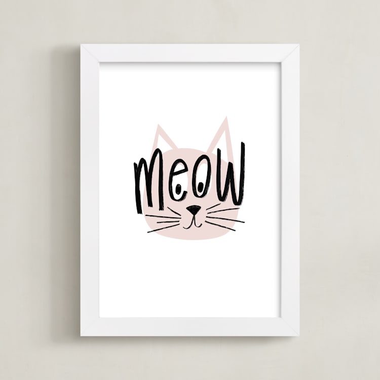 "Basic Meow" - Art Print in Blush by Pixel and Hank - Framed