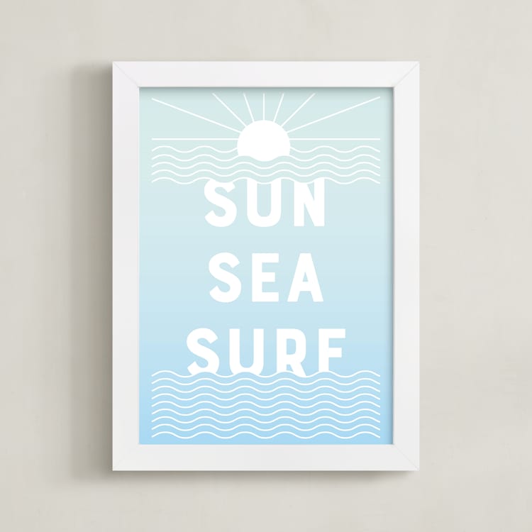 "Seaside Vibes" - Art Print in Sky Blue by Lisa McLean - Framed