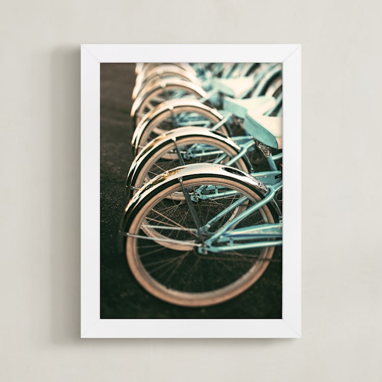 "Let's All Ride" - Art Print in Light Blue by ALICIA BOCK - Framed