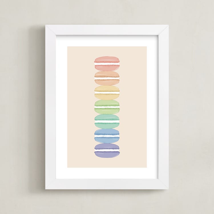"Rainbow Macarons" - Art Print in Rainbow by Orasie - Framed