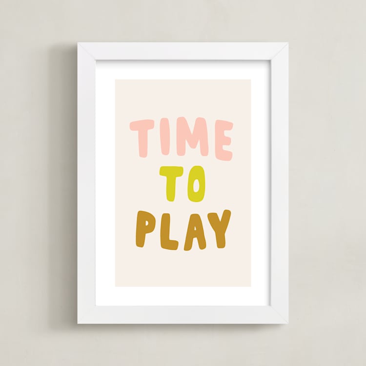 "Time to Play" - Art Print in Peach by Alicia Schultz - Framed