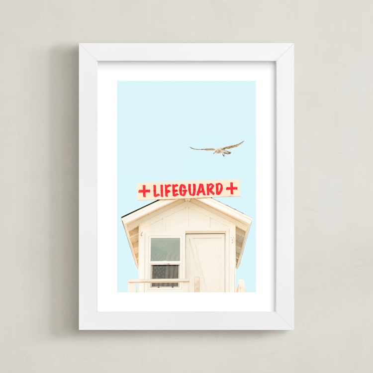 "The Lifeguard" - Art Print in Summer Blue by Lisa Sundin - Framed