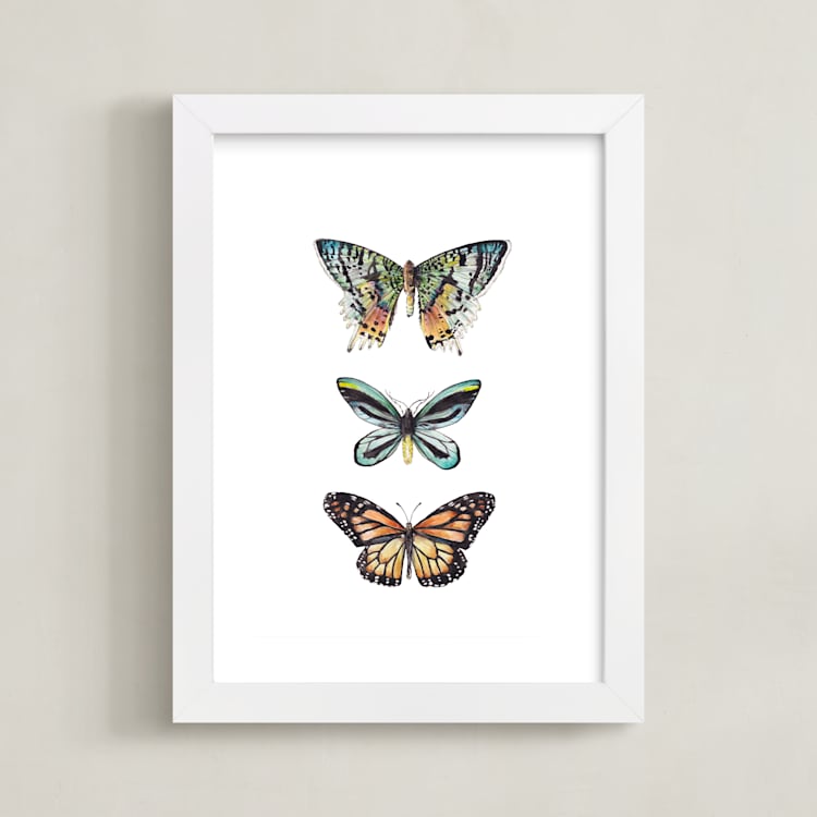"Butterfly Colorful Watercolors" - Art Print in Butterfly wing black by Lauren Rogoff - Framed
