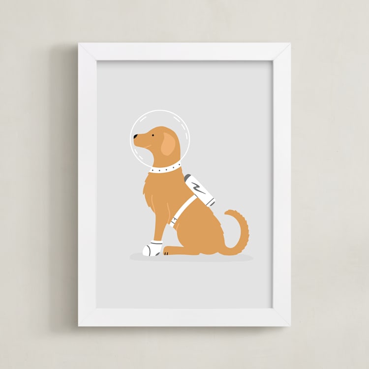 "Astronaut Retriever" - Art Print in Moonscape by Ashley Presutti Beasley - Framed