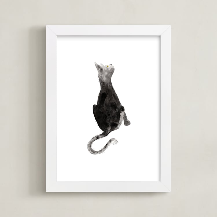 "Sumi Cat" - Art Print in Sumi Ink by Papernoten - Framed