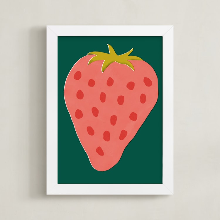 "Berry in Summer" - Art Print in Forest Green by Zhanet Rosenova - Framed