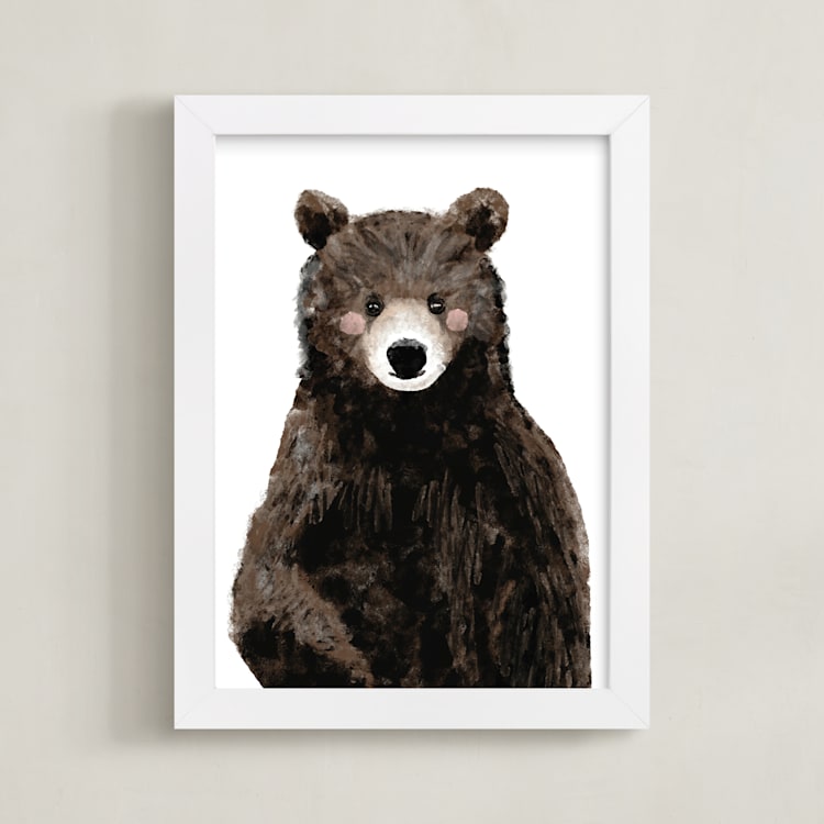 "Baby Animal Bear" - Art Print in Woodland Brown by Cass Loh - Framed