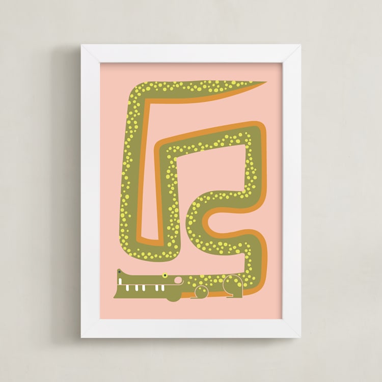 "Twisty Alligator" - Art Print in Moss by Ampersand Design Studio - Framed