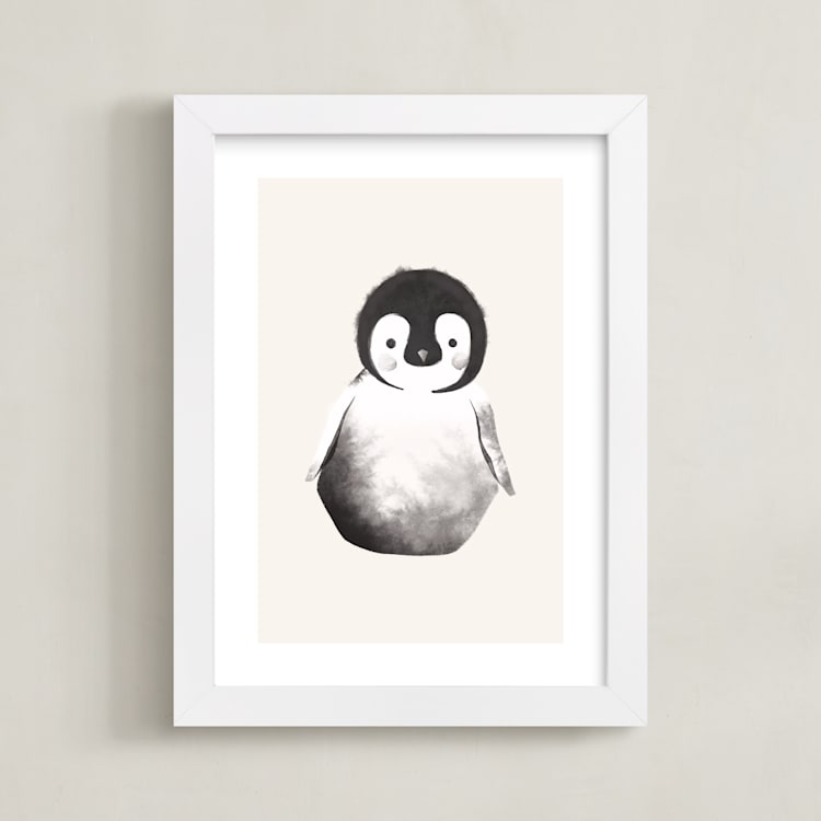 "baby penguin" - Art Print in Beige by Vivian Yiwing - Framed