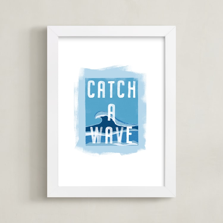 "Cowabunga!" - Art Print in Sky Blue by Kerry Doyle - Framed