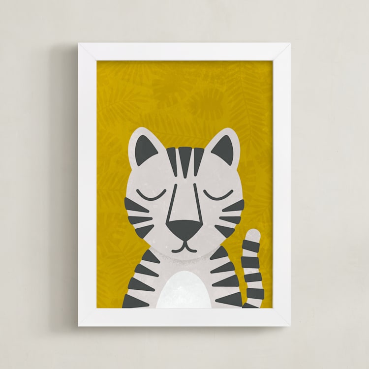 "White Bengal Tiger" - Art Print in Spicy Mustard by 2birdstone - Framed