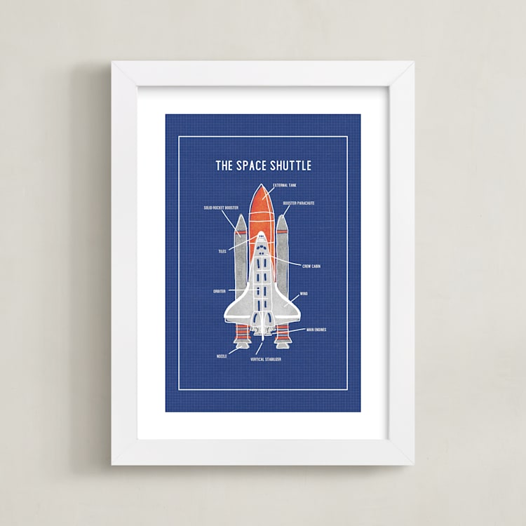 "The Space Shuttle" - Art Print in Blueprint by Meggy Masters - Framed