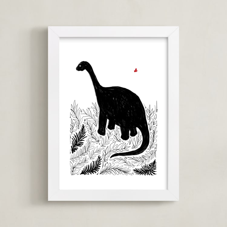 "Dinosaur love" - Art Print in monochrome by Susanne Kasielke - Framed