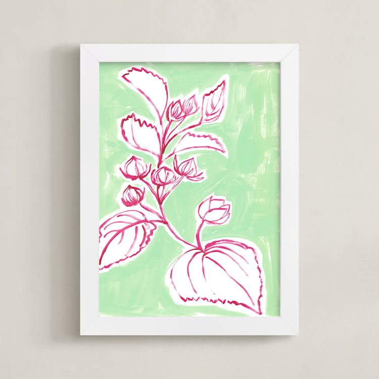 "Lush Botanical Gallery IV" - Art Print in Mint Ice Cream by Lise Gulassa - Framed