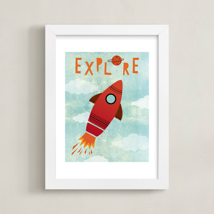 "Explore Your World" - Art Print in Rocket Red by Mansi Verma - Framed