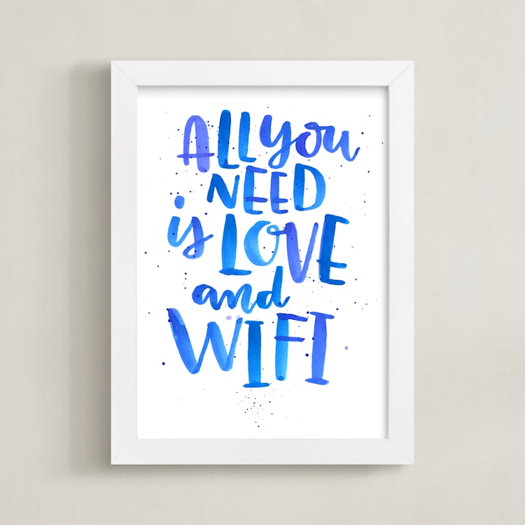 "Love and Wifi" - Art Print in Royal by Laura Bolter - Framed