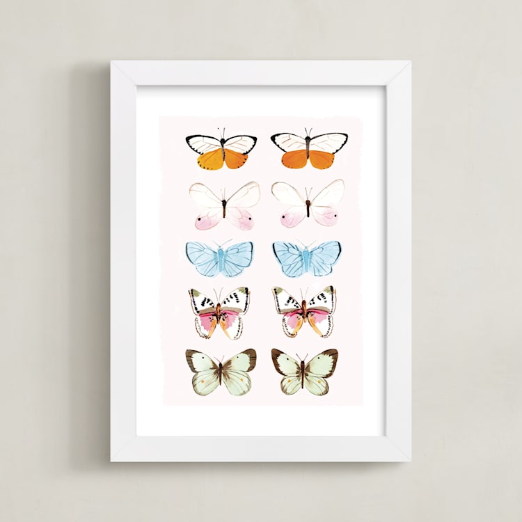 "Butterfly Study" - Art Print in Blush by Megan Kelso - Framed