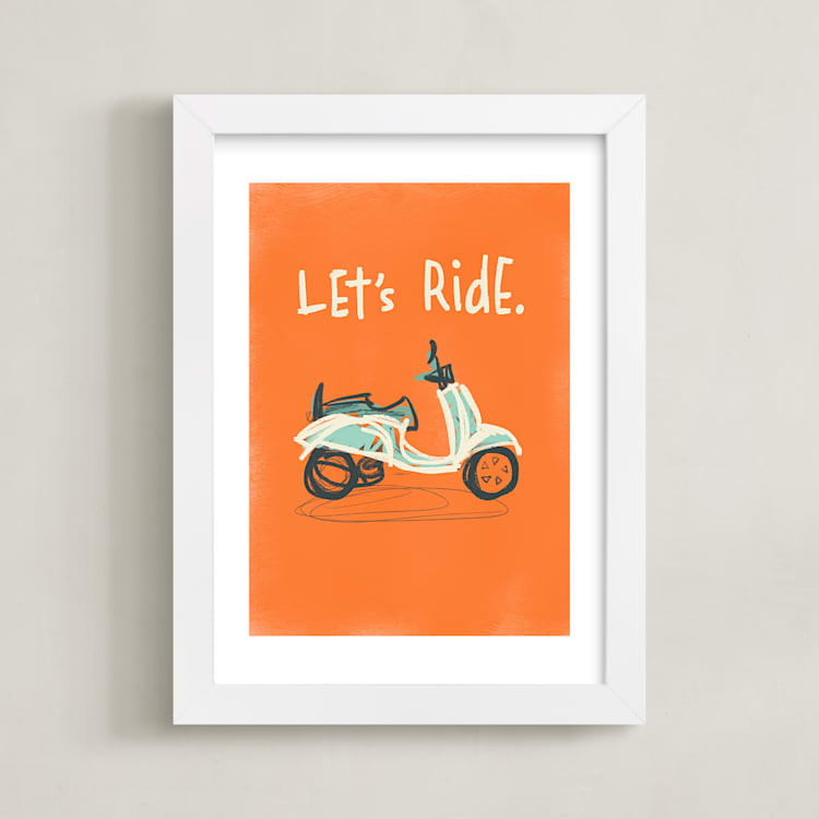"Let's ride" - Art Print in Tangerine by Stacy Kron - Framed