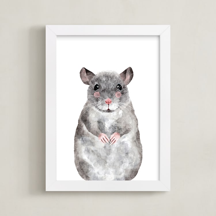 "Baby Animal Rat" - Art Print in Grizzle Grey by Cass Loh - Framed