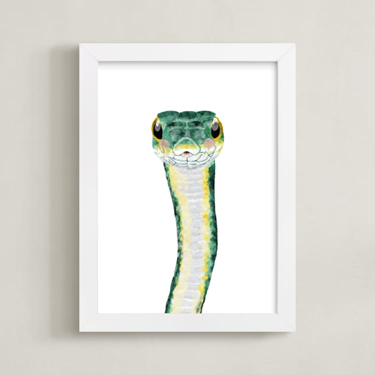 "Baby Animal Snake" - Art Print in Jade by Cass Loh - Framed