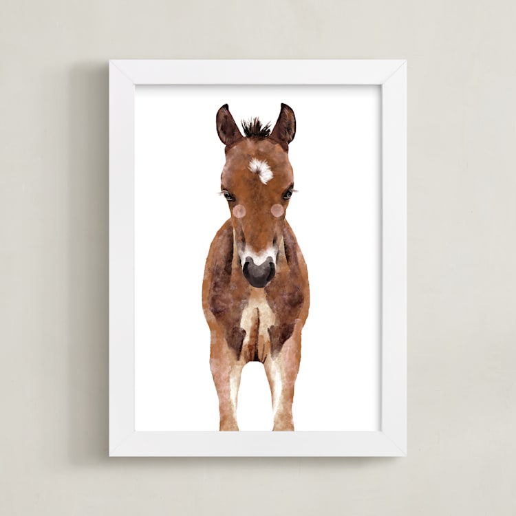 "Baby Animal Horse" - Art Print in caramel truffle by Cass Loh - Framed