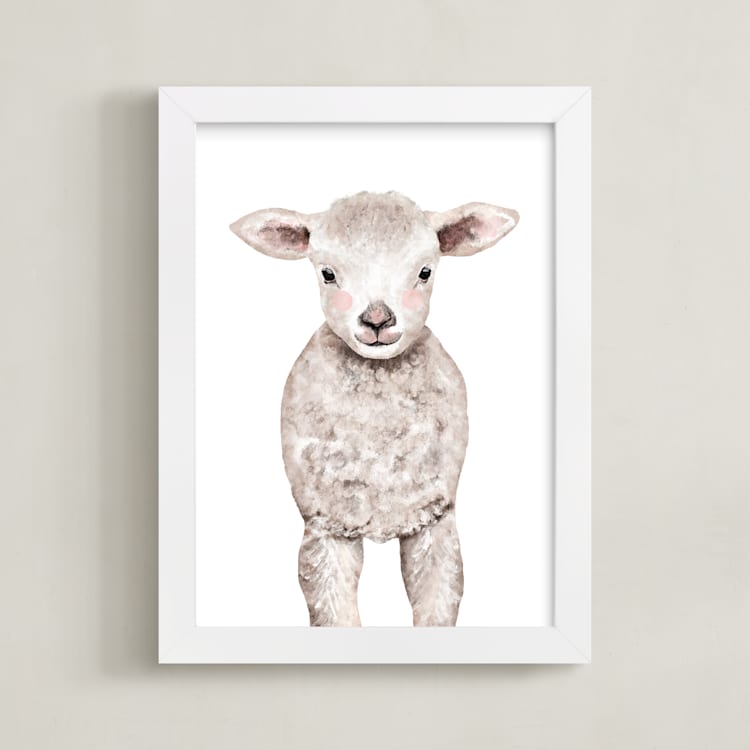 "Baby Animal Sheep" - Art Print in Cotton by Cass Loh - Framed