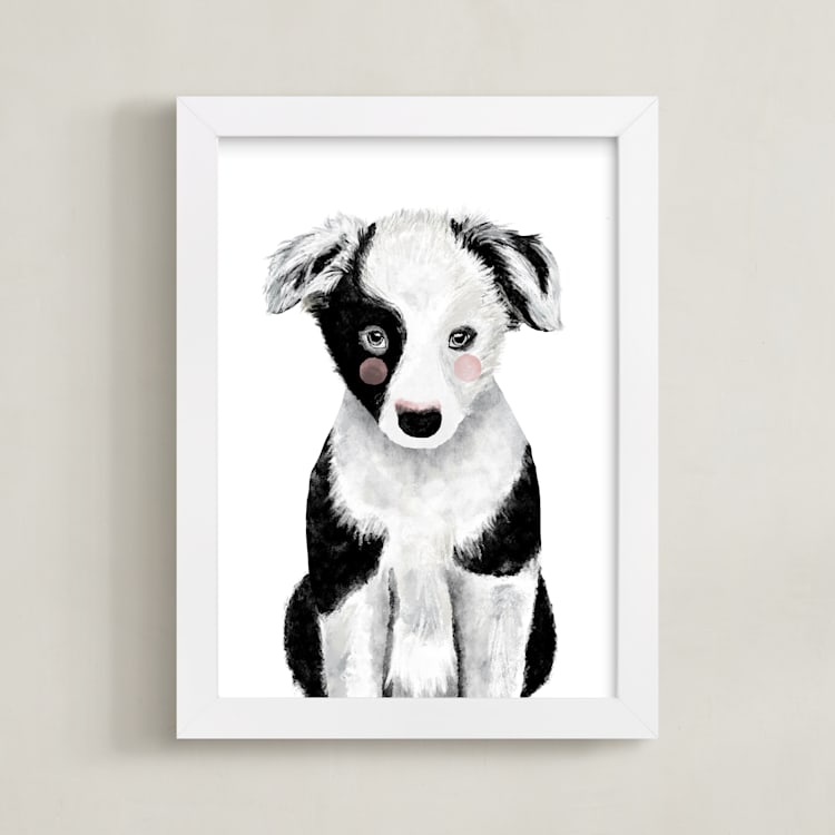 "Baby Animal Dog" - Art Print in blackjack by Cass Loh - Framed