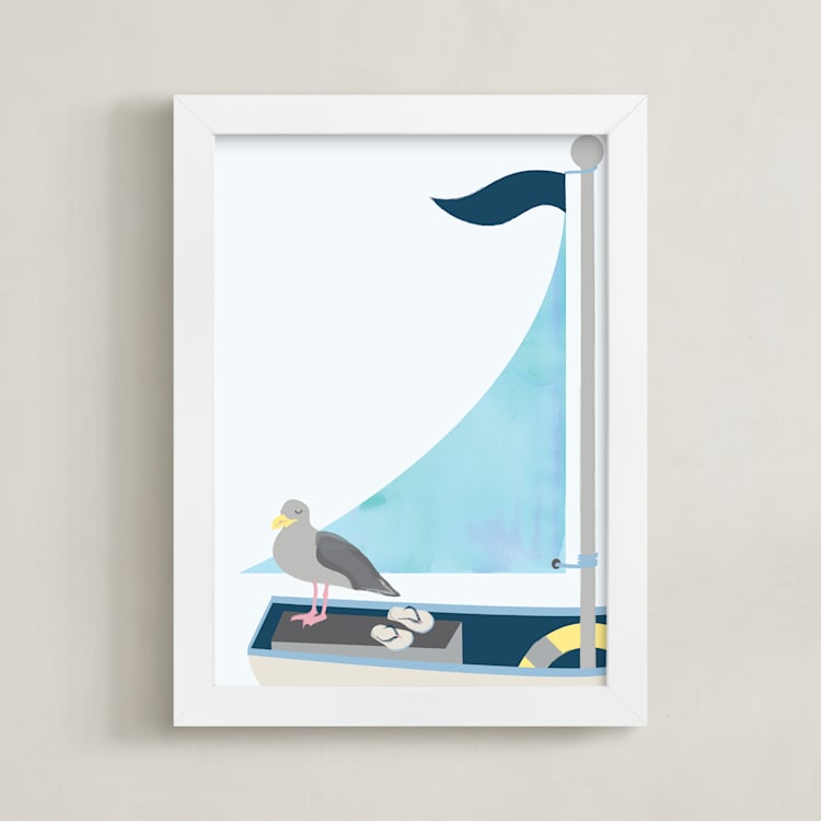 "Little Sailor" - Art Print in light blue by Kanika Mathur - Framed