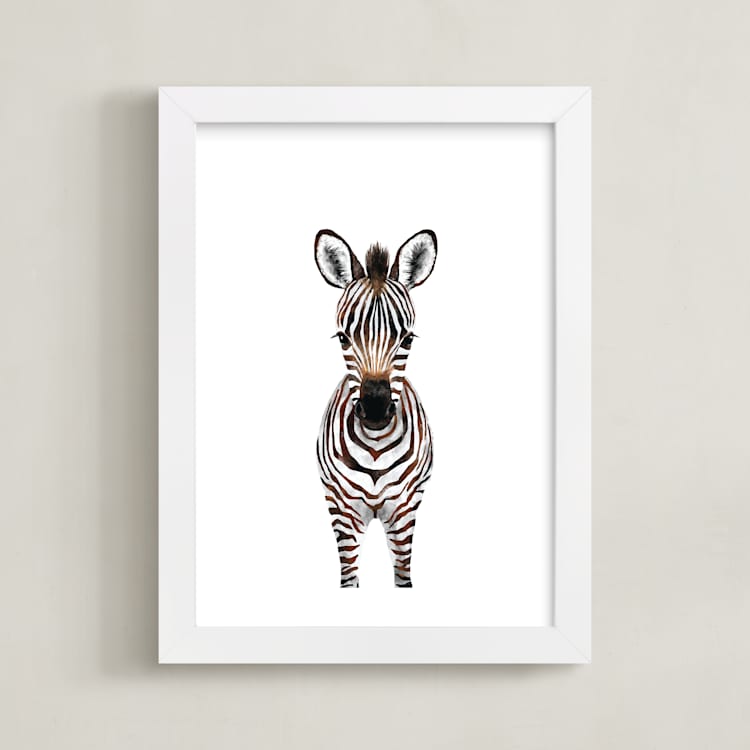 "Baby Zebra 2" - Art Print in dark chocolate by Cass Loh - Framed
