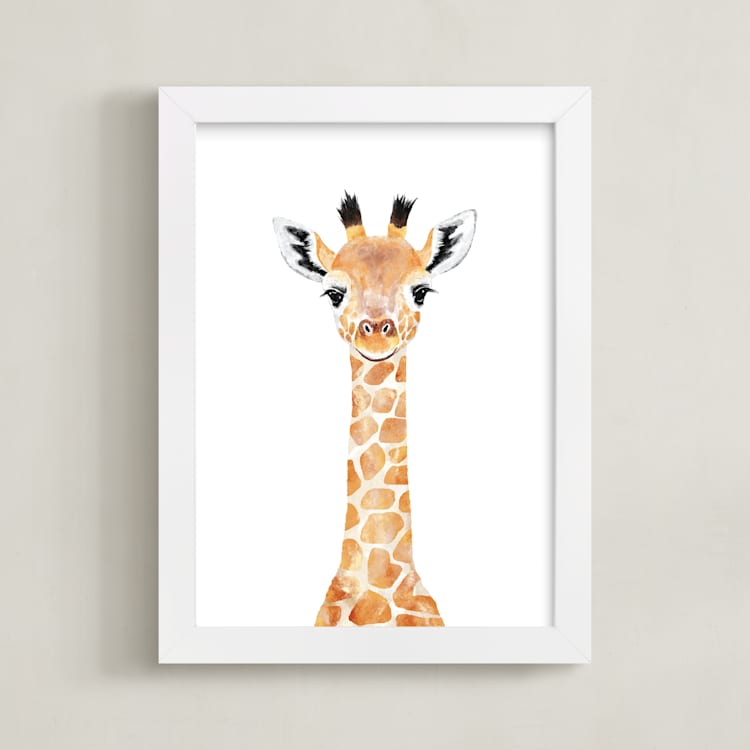 "Baby Giraffe 2" - Art Print in nacho cheese by Cass Loh - Framed