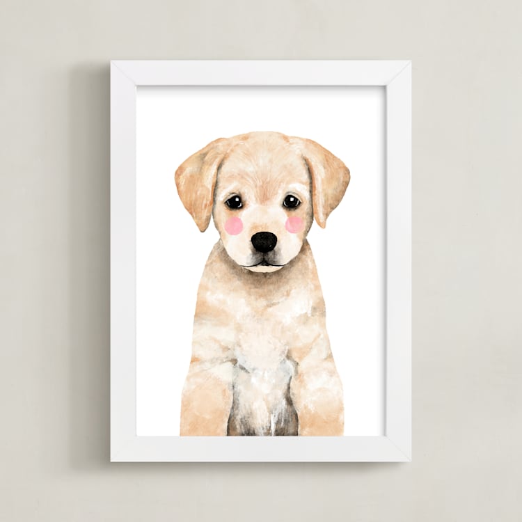 "Baby Labrador" - Art Print in yellow by Cass Loh - Framed