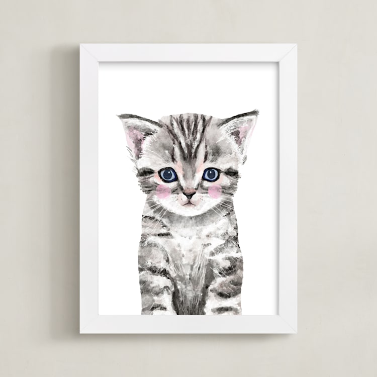 "Baby Kitten" - Art Print in grey by Cass Loh - Framed