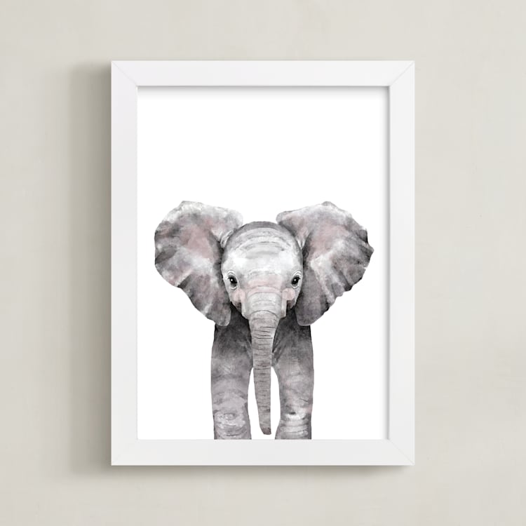 "Baby Animal Elephant" - Art Print in stone by Cass Loh - Framed