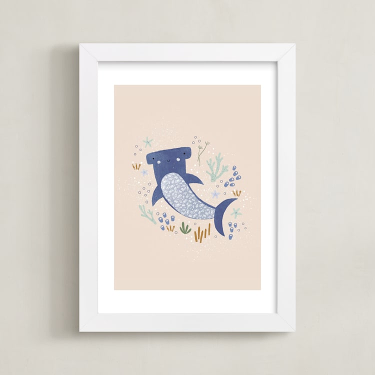 "Sharky cute" - Art Print in Blush by Tati Abaurre - Framed