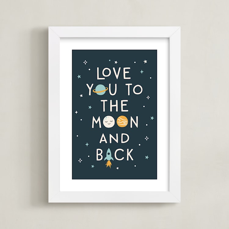 "Moon And Back" - Art Print in Midnight by Annie Holmquist - Framed