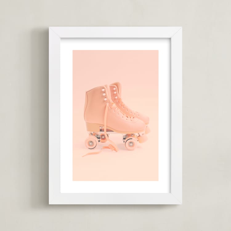 "peace love & rollerskates" - Art Print in Pirouette Pink by Alicia Abla - Framed